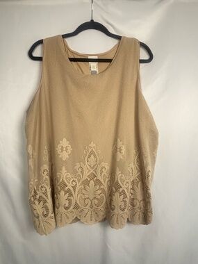 Chico's Embroidered Hem Tank Top - Beige